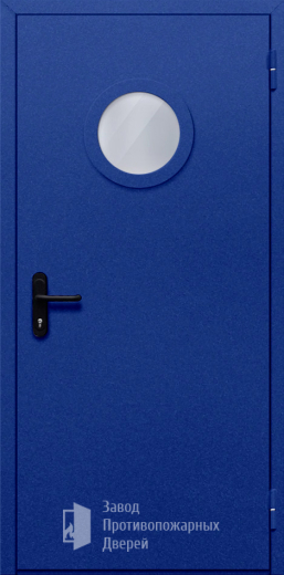 Фото двери «Однопольная с круглым стеклом (синяя)» в Протвино