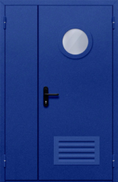 Фото двери «Полуторная с круглым стеклом и решеткой (синяя)» в Протвино